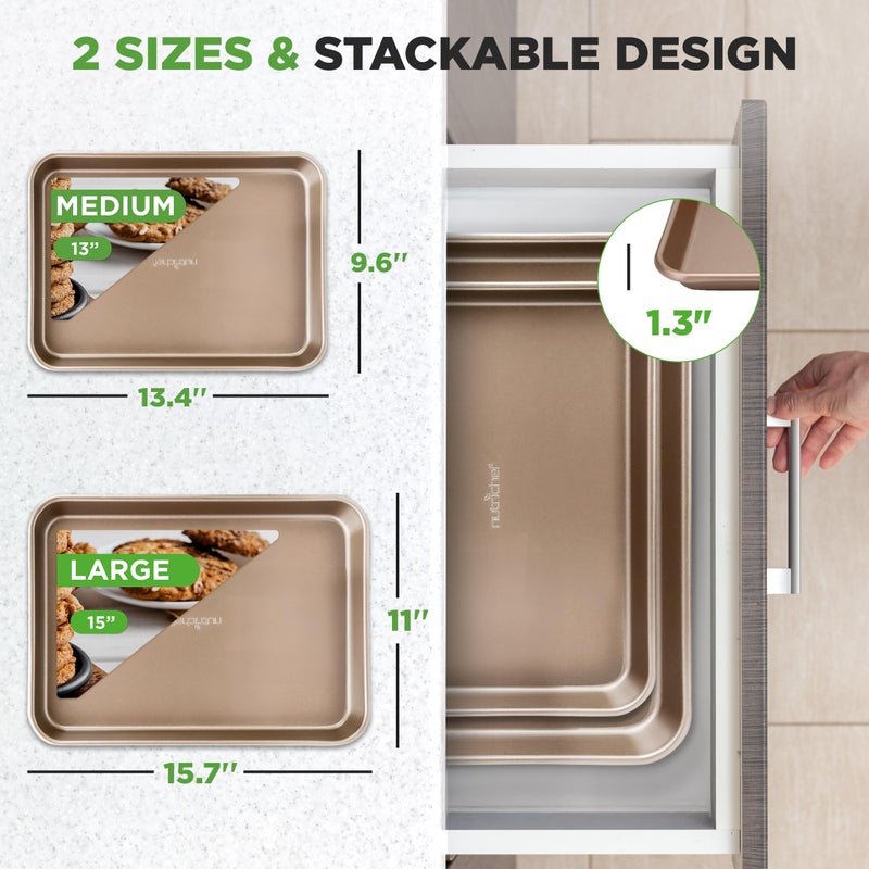 NutriChef 2 Piece Cookie Sheets for Baking, Nonstick Carbon Steel Baking Sheets - Durable, Thick, and Wrap Resistance, Easy to clean, Dishwasher & Oven Safe up to 450F - Image 3